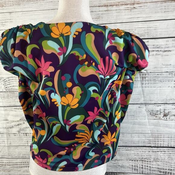 INC International Concepts Blouse Top size Small Pink Purple Floral Retro Hippie - Picture 8 of 9